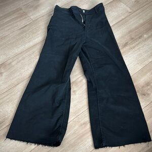 Zara Black Flare Wide-Leg Jeans with Raw Hem